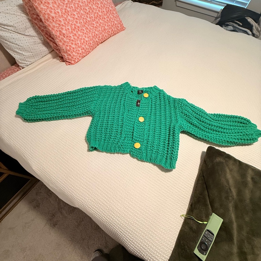 Dressed in LALA Green Cardigan with Yellow Buttons